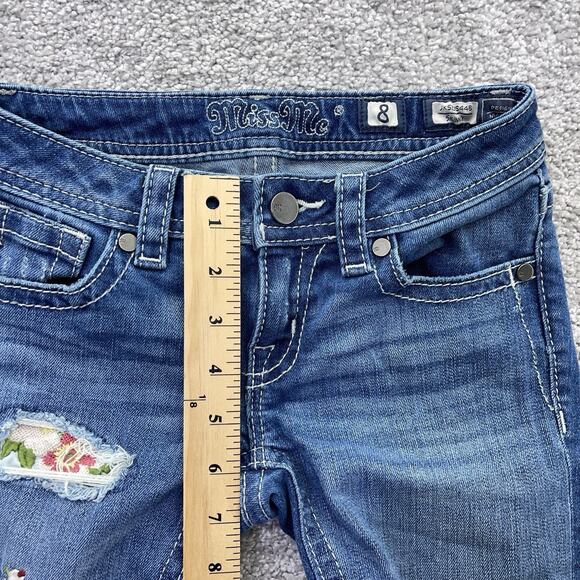 Miss Me Jeans Girls 8 Skinny Blue Denim Distressed Rips Floral Kids Stretch - Picture 12 of 13